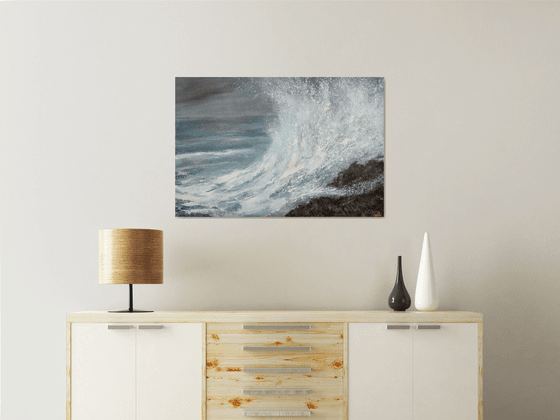 Crashing Wave In A Stormy Sea : 61x91cm