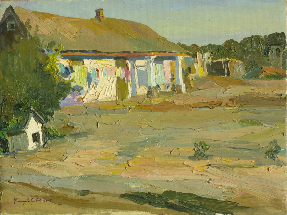 Impressionistic Landscape Oil Painting By Sergey Kostov, 16 X 12", Warm Morning, Original Artwork