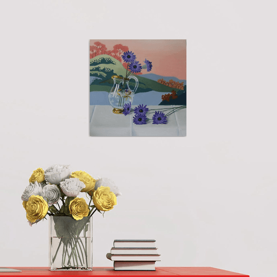 Chicory Flowers in Glass Jug.