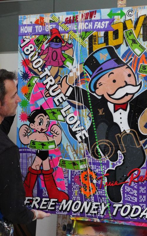 Free Money Free Love 120cm x 120cm Huge Texture Urban Pop Art Monopoly by Franko