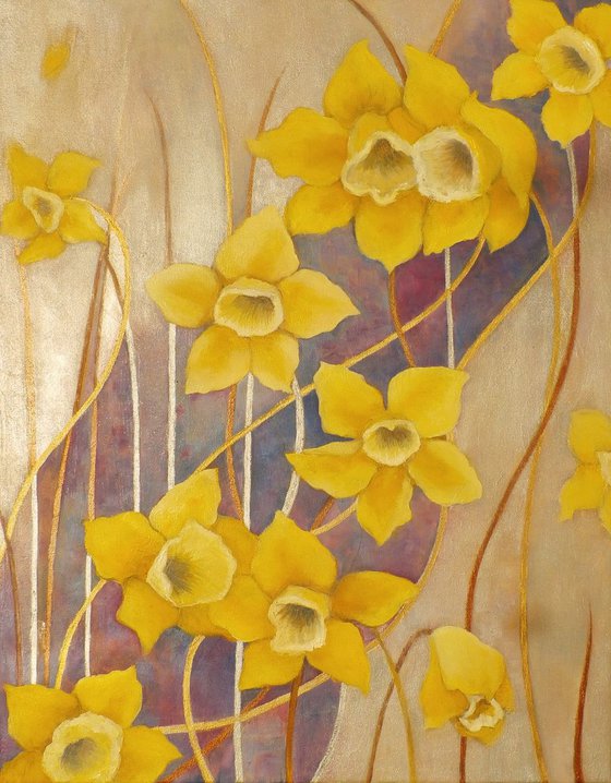 Yellow narcissus in silver space