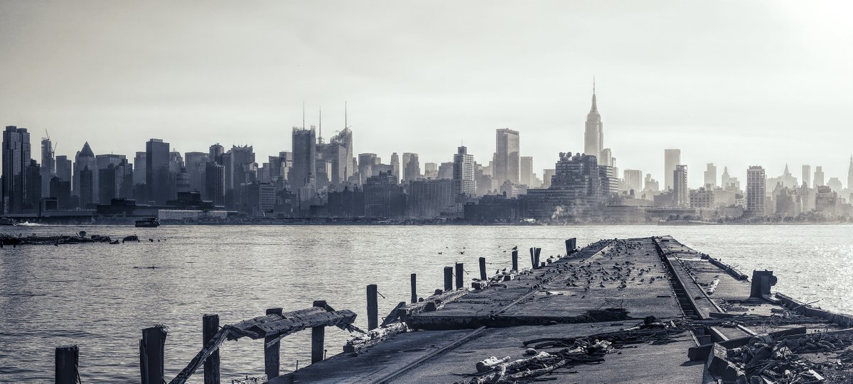 Photorealistic Cityscapes Photograph By Nick Psomiadis, 51 X 24", Hoboken Pier, Original Artwork