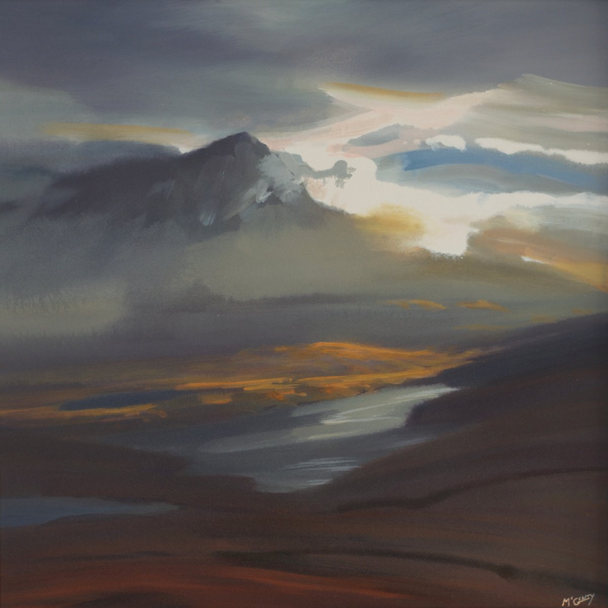 Expressive Landscape Acrylic Painting By Kevan Mcginty, 31 X 31", Early Light, Cul Mor, Original Artwork