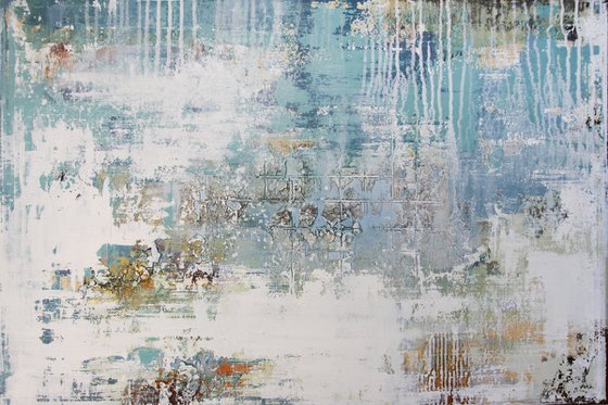 WIND & SNOW - 120 X 80 CMS - ABSTRACT PAINTING TEXTURED * WHITE * BLUE