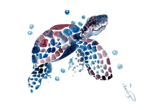 Turtle Painting, Babe Sea turtle by Suren Nersisyan