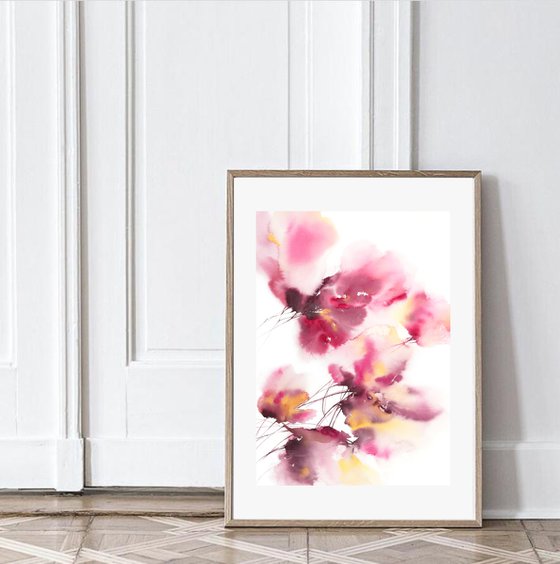 Abstract watercolor floral painting "Spring kiss"