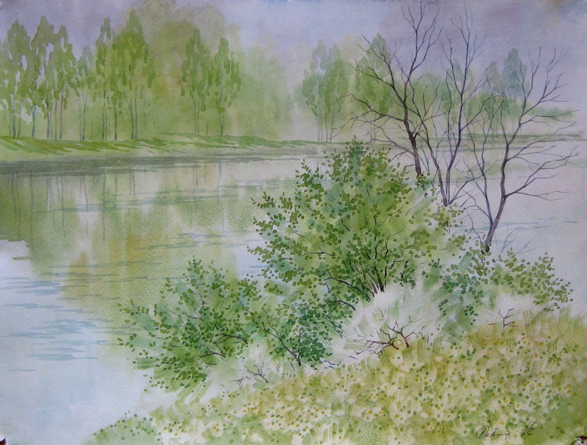 Impressionistic Landscape Watercolour By Valeriy Savenets-1, 16 X 12", April Day, Original Artwork