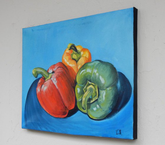 Red,yellow and green paprika. Still life, 40x30cm