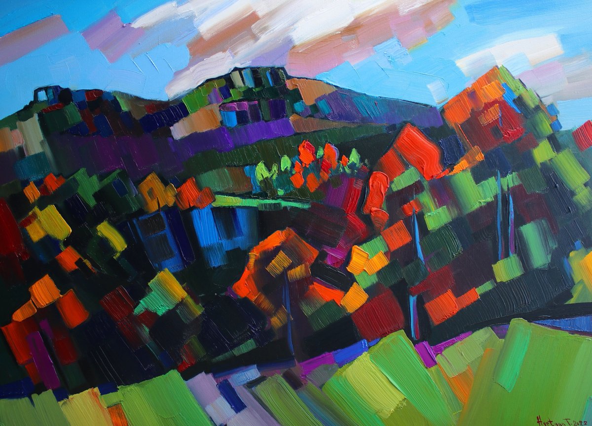 Impressionistic Landscape Oil Painting By Tigran Avetyan, 28 X 20", Autumn Day, Original Artwork