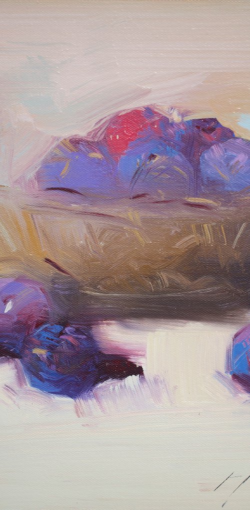 Plums, Still Life Original oil painting, Handmade artwork, One of a kind by Vahe Yeremyan