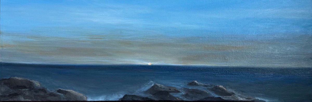 Impressionistic Landscape Acrylic Painting By Tamara Bettencourt, 24 X 8", Reflections Of Peace, Original Artwork