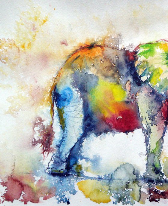 Colorful elephant walking