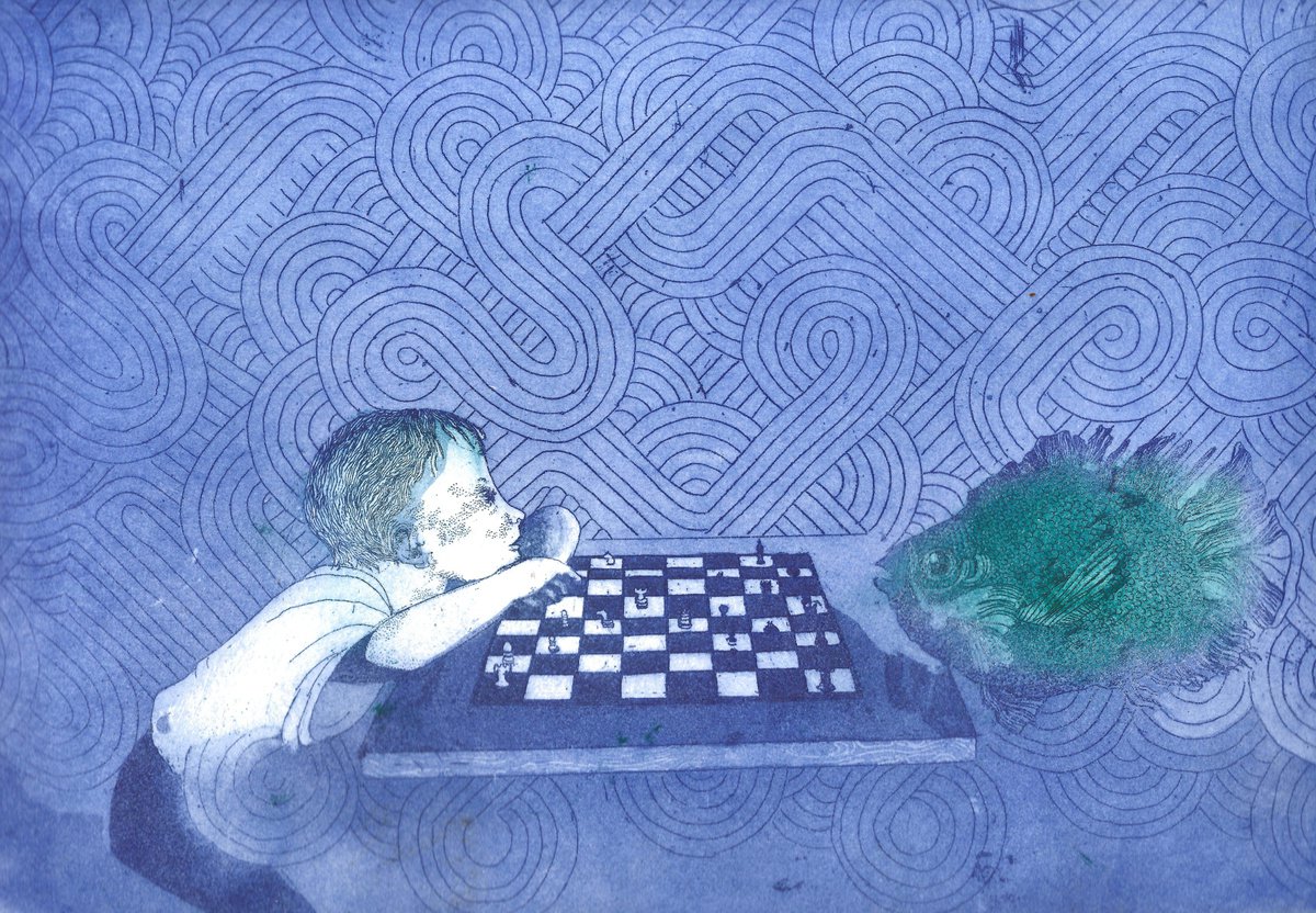 Surrealistic Animal Etchings & Engravings By Jane Daniell, 12 X 8, Checkmate, Original Artwork