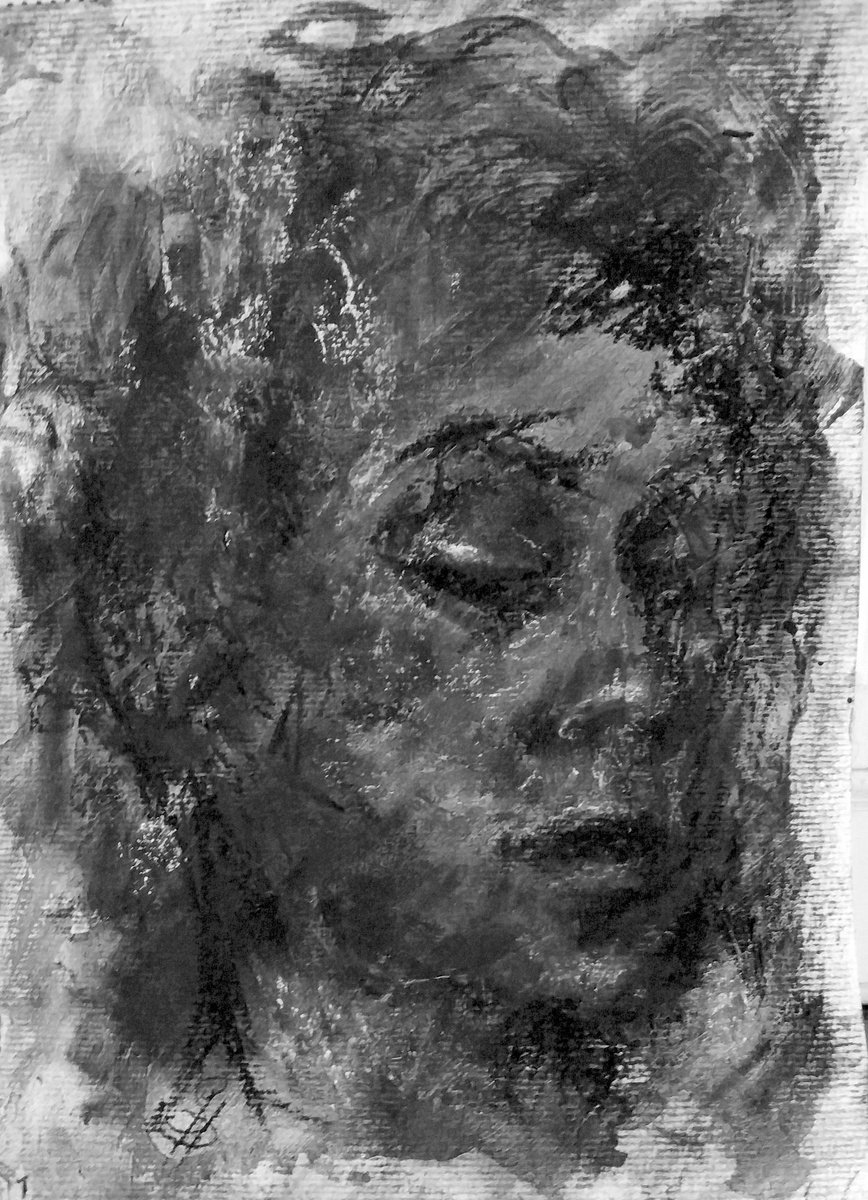 Expressive Portrait Charcoal Drawing By Sbboursot, 8 X 12", Blink, Original Artwork