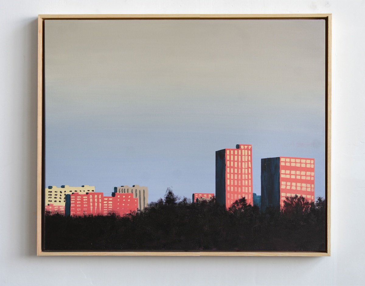 Impressionistic Landscape Acrylic Painting By Bohdan Katolyk, 24 X 20, Sunlit Towers, Original Artwork