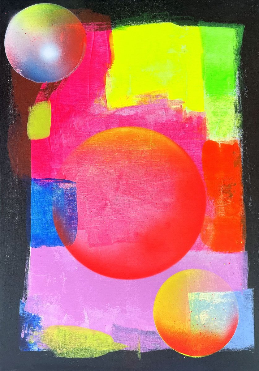 Abstract Acrylic Painting By Juan Jose Garay, 20 X 28", Transformation Circle 05, Original Artwork