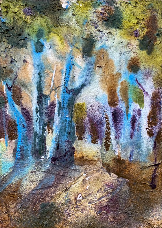 Blue trees 2 - watercolor on board