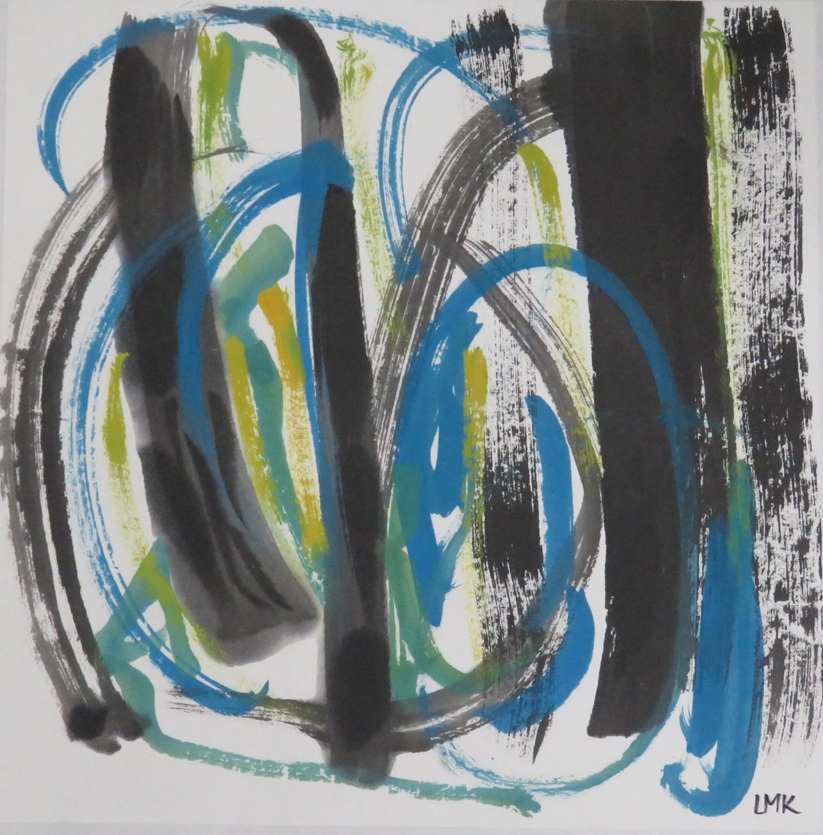 Abstract Ink Drawing By Lee Man Ki Joyce, 14 X 14", Developing Qi (My Style) - Color Study 1, Original Artwork