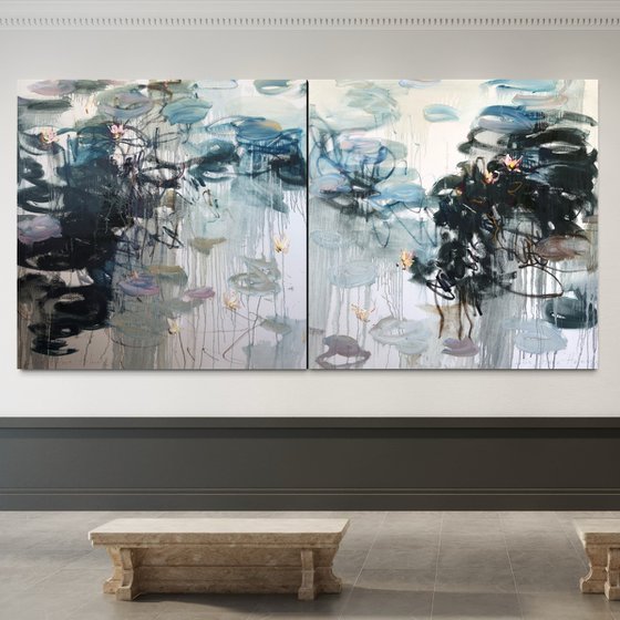 Water Lilies Reflections Diptych