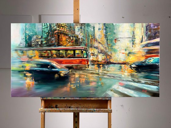 Timeline - cityscape painting, landscape, oil painting, New York street scenes, impressionism, city