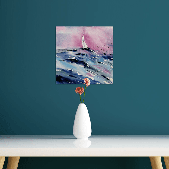 Sailboat painting. Seascape