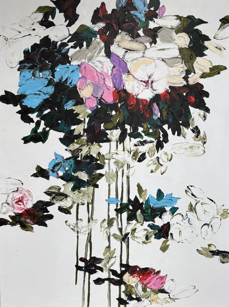Impressionistic Botanical Acrylic Painting By Tetiana Hutsul, 59 X 79", Love As A Weapon, Original Artwork