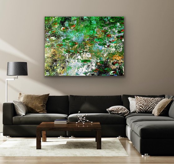 Pond with reflection and lily pads