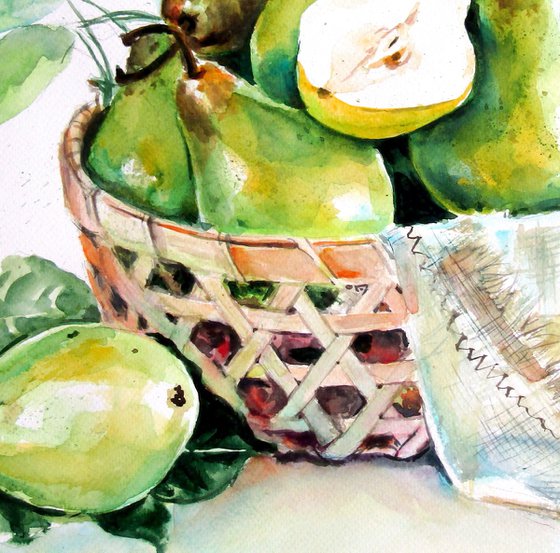 Sill life with green pears