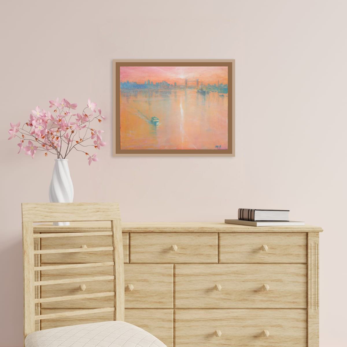 Impressionistic Landscape Oil Painting By Derek Hare, 22 X 18, Misty Sunrise At Tower Bridge, Original Artwork