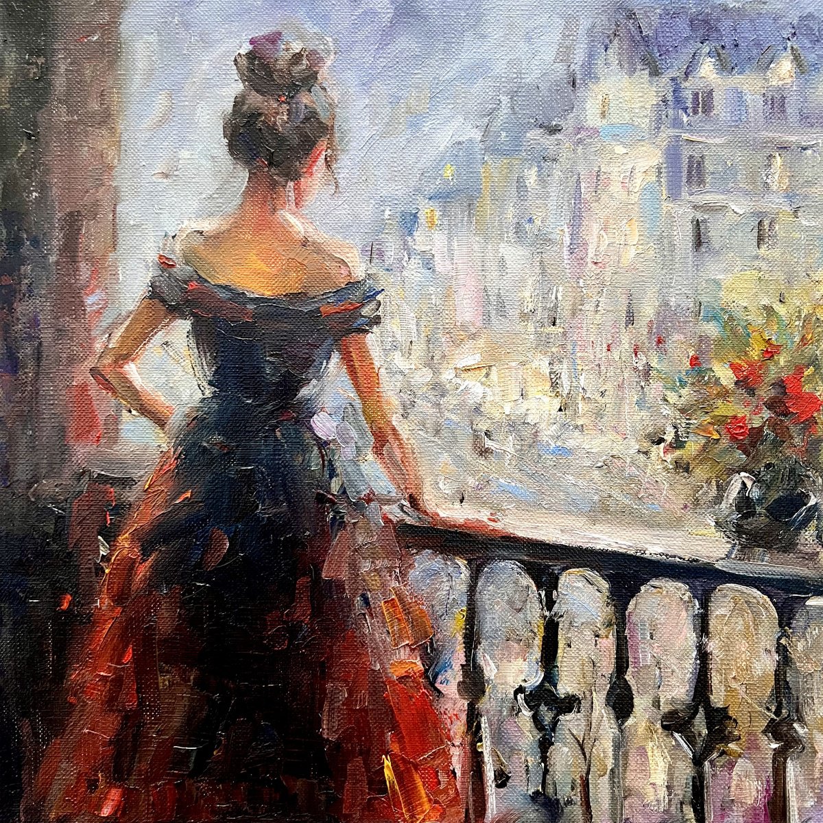 Impressionistic Portrait Oil Painting By Liubou Sas, 16 X 16", Remembering Montmartre, Original Artwork