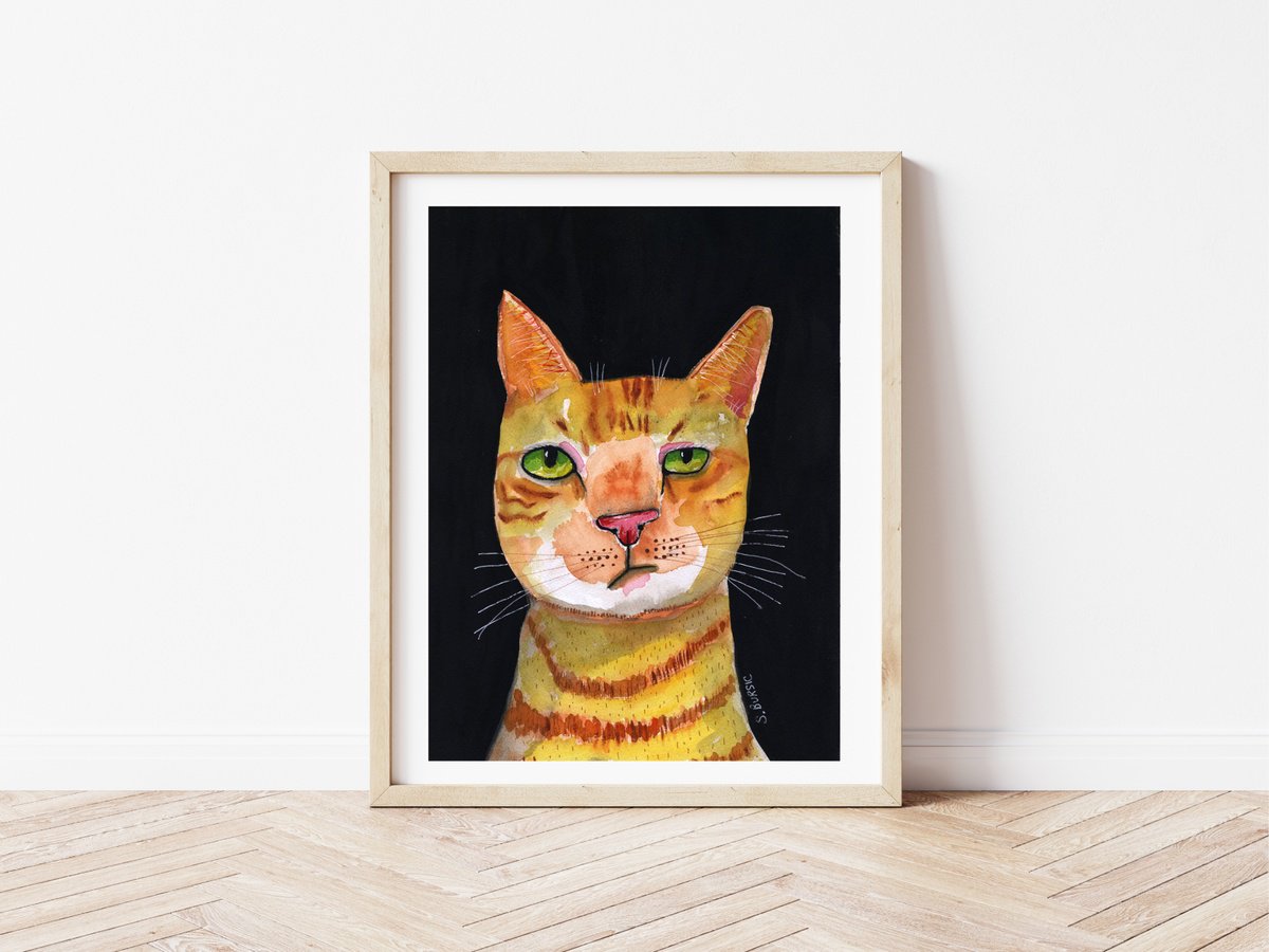 Ginger Cat Orange Cat Humour Funny Cat Watercolour Face of Cat by Sharyn Bursic