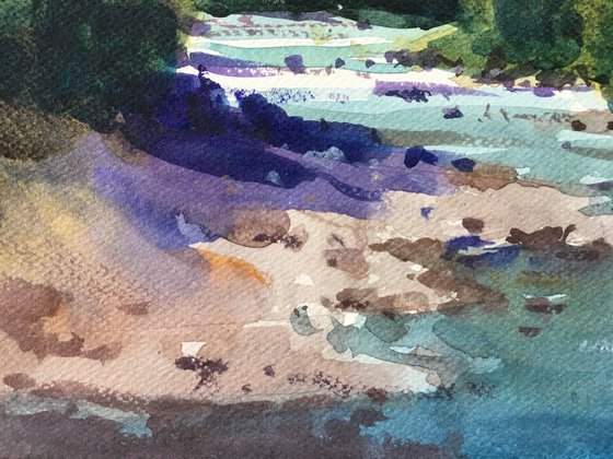 Summer landscape painting with river