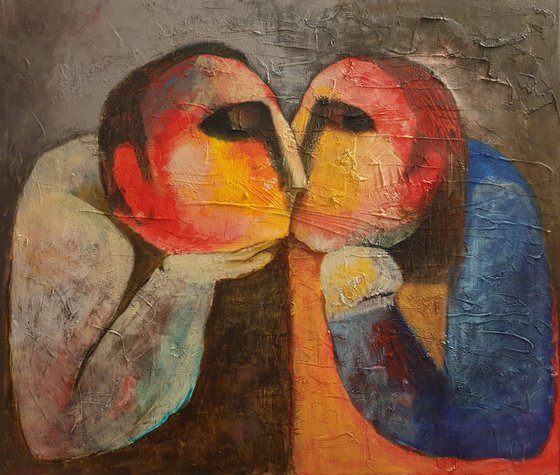 Kiss(Acrylic painting, 60x70cm, ready to hang)