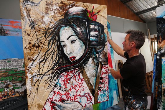 Cherry Pop Geisha 120cm x 150cm Geisha Abstract Realism Art