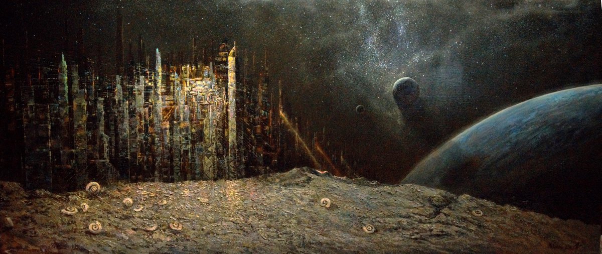Outer space civilization in the universe. Original oil painting by Dmitry Revyakin