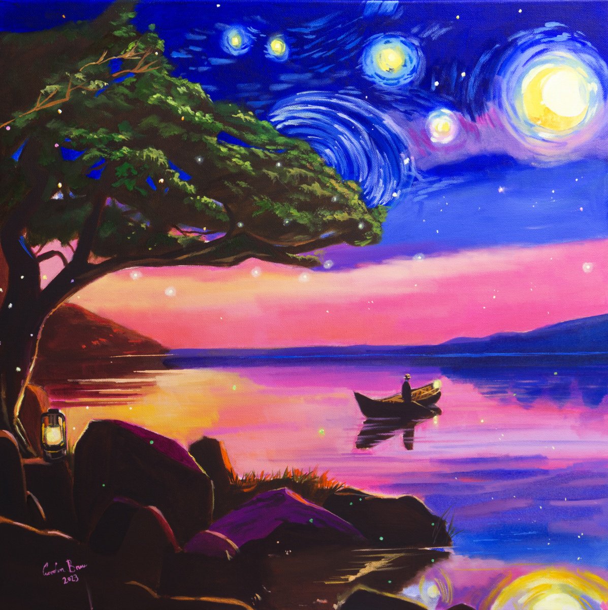 Van Gogh Starry Night at the lake by Gordon Bruce