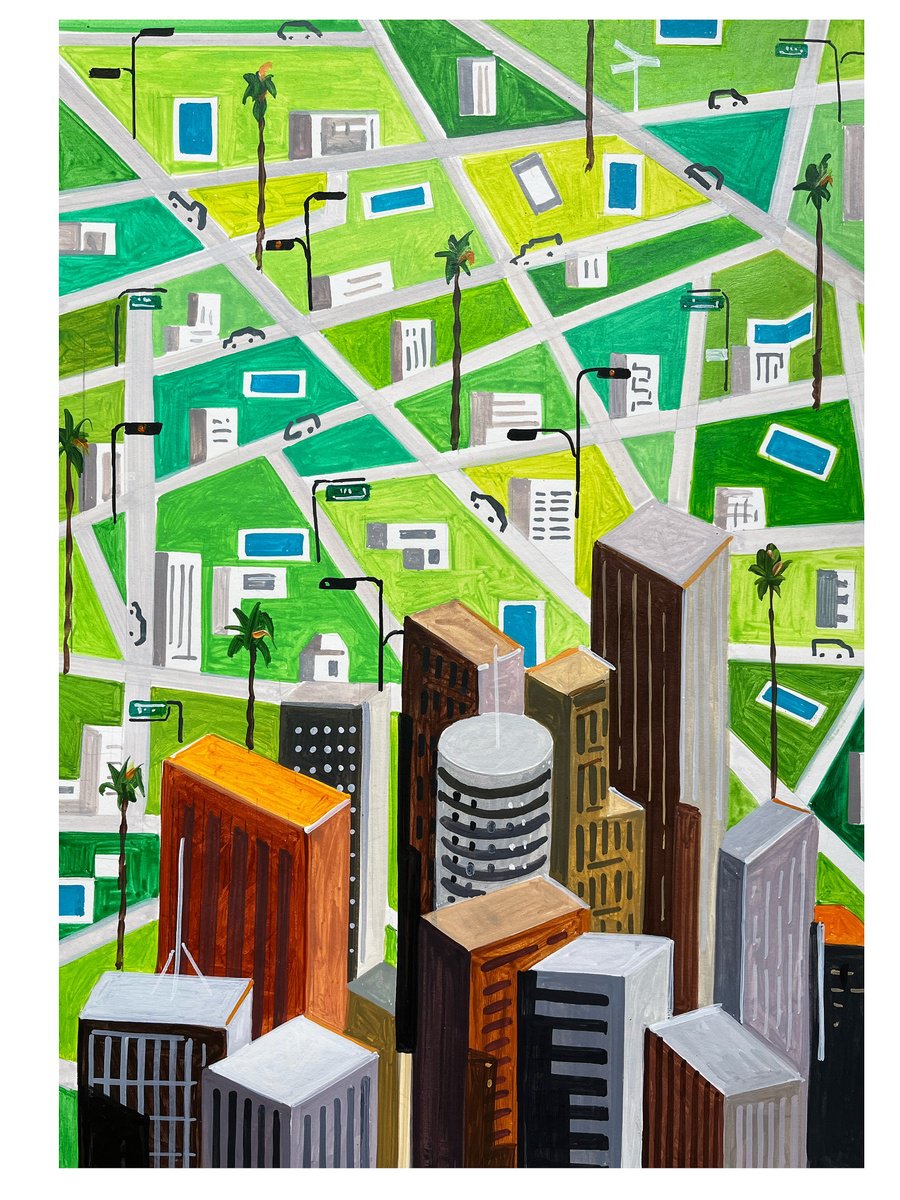 Urban And Pop Acrylic Painting , Los_Angeles-Downtown-06 By Andre Baldet, 13 X 18, Artwork For Sale On Artfinder