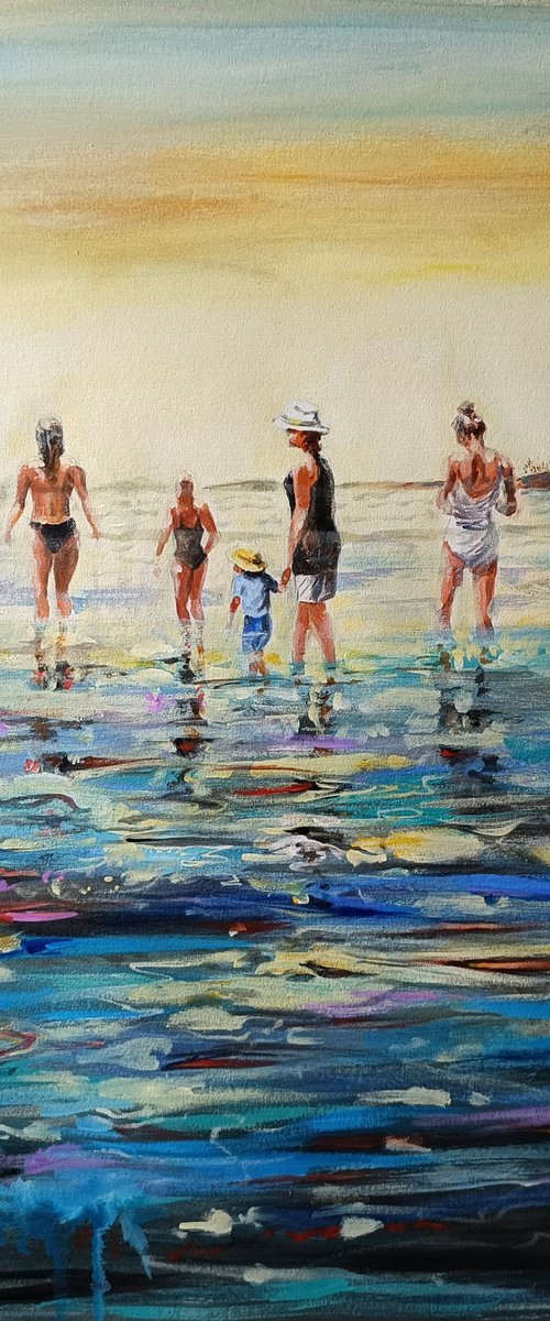 beach people - 37x40in by Vishalandra Dakur