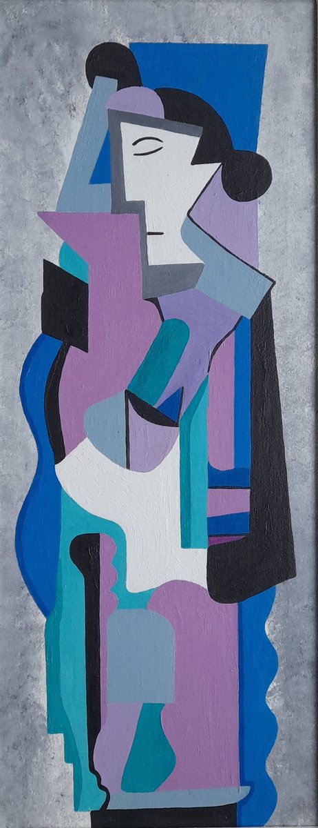 Impressionistic Portrait Oil Painting By Paul Heron, 10 X 22", Lilac Figure, Original Artwork