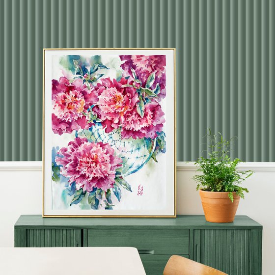 Original watercolor "Peonies"