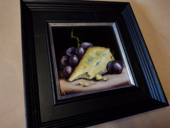 Stilton cheese and grapes still life