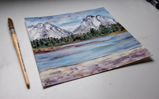 Mountains original painting, landscape watercolor painting, Christmas gift