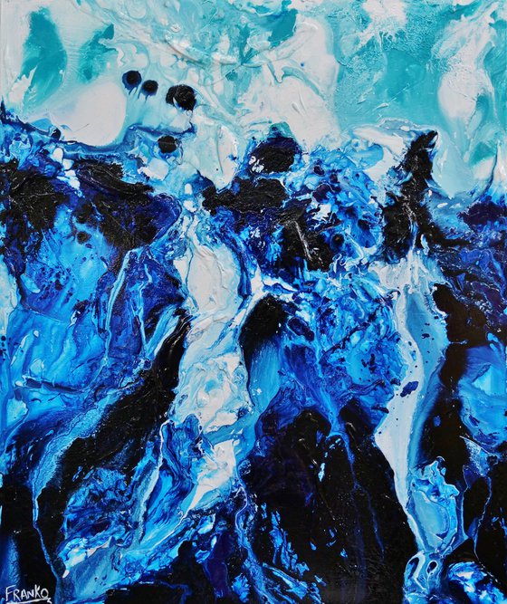 Aqua Motion 120cm x 100cm Blue White Textured Abstract Art