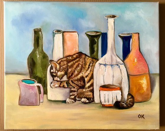 Troy The Cat and Giorgio Morandi vases and bottles