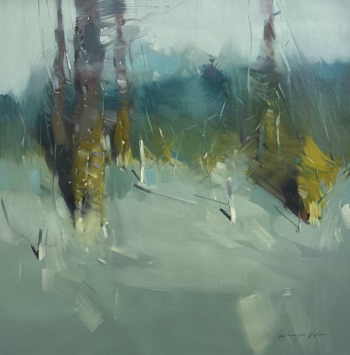 Impressionistic Landscape Oil Painting By Vahe Yeremyan, 30 X 30", Oak Trees, Original Artwork