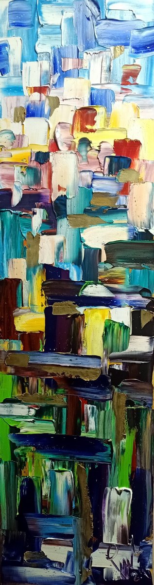 Impressionistic Landscape Oil Painting By Antonino Puliafico, 14 X 51, Sunrise, Original Artwork