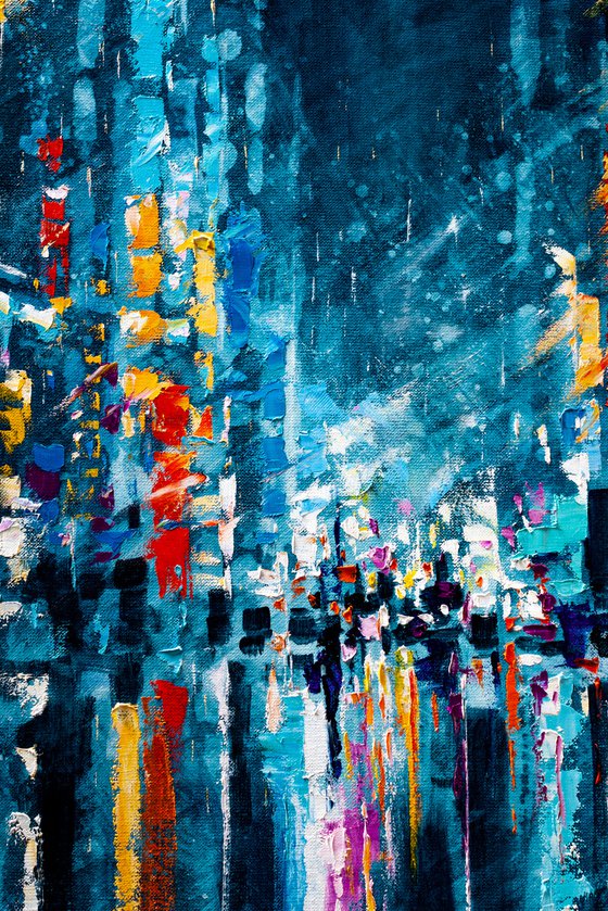 "Night city" Large painting 85x60 cm