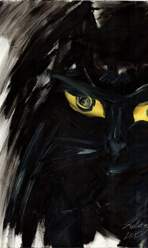 "Cat Black in attack", 50x35 by Divna Jelenkovic