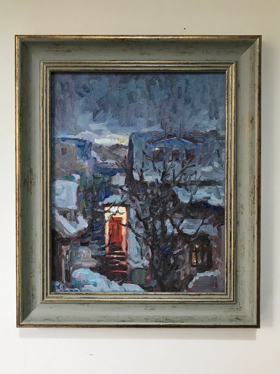 Original Oil Painting Wall Art Signed unframed Hand Made Jixiang Dong Canvas 25cm × 20cm Landscape Living in Iceland Germany Small Impressionism Impasto