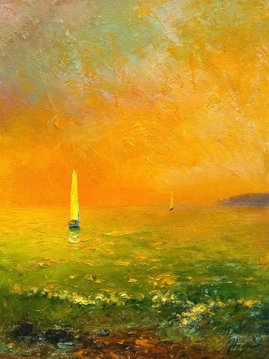 Impressionistic Landscape Oil Painting By Dmitry Oleyn, 12 X 16, Sea, Original Artwork